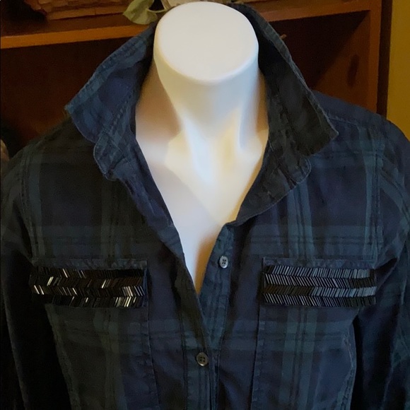 J CREW GREEN PLAID PULLOVER TUNIC BEADED POCKETS - Picture 2 of 9